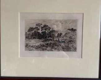 Etching of a Tree and Landscape
