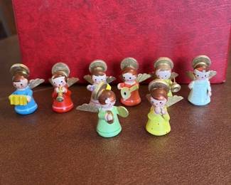 Set of 7 Vintage Wooden Angel Figurines