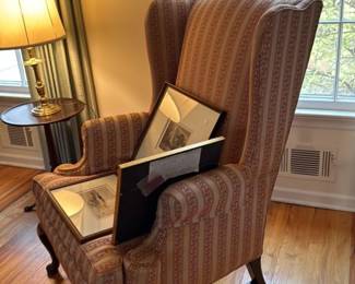 Antique Wingback Armchair with Needlepoint Fabric