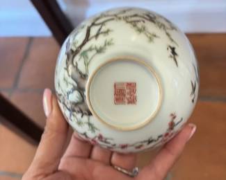 Chinese Porcelain Bowl with Bird and Blossom Motif