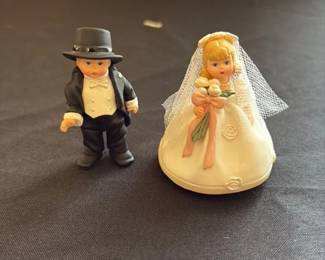 Vintage Bride and Groom Wedding Cake Topper Figurines