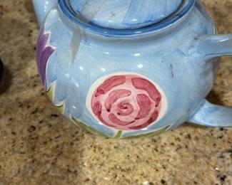 Hand Painted Ceramic Teapot with Floral Design