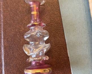 Antique Glass Perfume Bottle with Gold Leaf Inclusions
