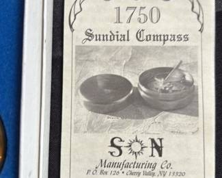 Vintage Brass Sundial Compass Set