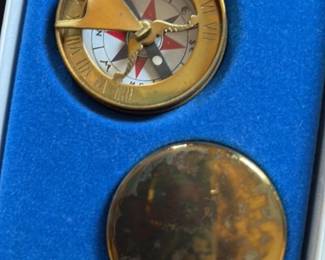 Vintage Brass Sundial Compass Set