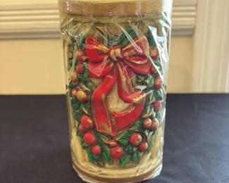 Vintage Christmas Candle with Holly and Red Bow