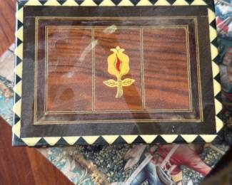Inlaid Wood Box with Rose Motif