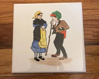 Vintage Ceramic Tile with Folk Art Depiction