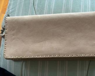 Beige Suede Clutch with Chain Strap