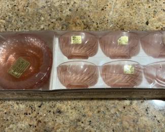 Arcoroc "Rosaline" Pink Glass Dessert Bowls and Saucers Set