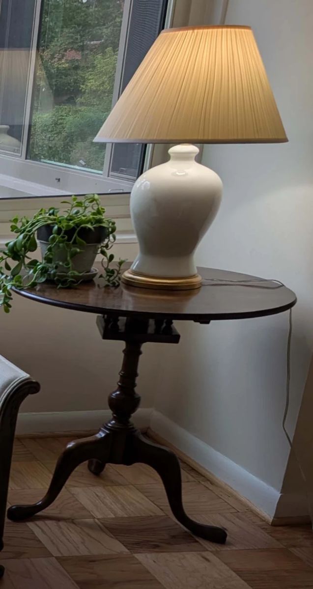 Tilt top table and lamp