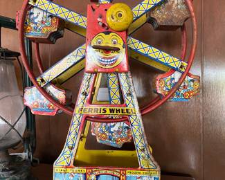 Vintage J. Chein & Co. "Hercules" tin litho wind-up Ferris wheel toy from the 1930s