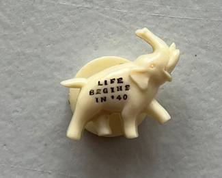 Life begins in ‘40.  1940 Wendell Willkie President GOP Republican (Elephant) Campaign Pin Button 