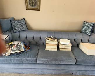 Vintage Light Blue Velvet Sofa