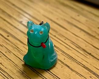 Vintage Cracker Jack Green Camphor/Frosted Czech French Bulldog