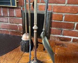 Antique Brass & Copper Fireplace Tool Set