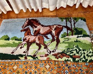Vintage Mare and foal Latch Hook Rug