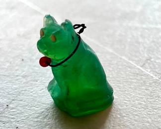 Vintage Cracker Jack Green Camphor/Frosted Czech French Bulldog