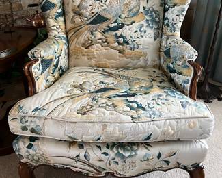 Oriental Style Blue Bird Wingback Arm Chair