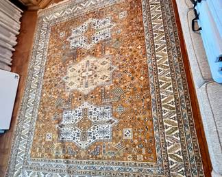 Hand Made All Wool Oriental Shirvan Rug, Ivory and Rust, 8’2” x 10’, Geometric Design, Collection of Henry H Topkian
