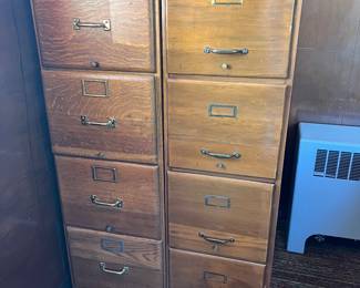 2 Antique Oak 4-Drawer Filing Cabinets