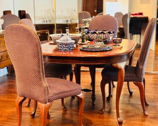 Queen Anne Dining Table and Six Upholstered Chairs