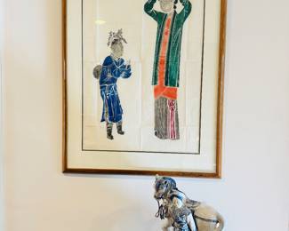 Japanese Woodblock Print and Porcelain