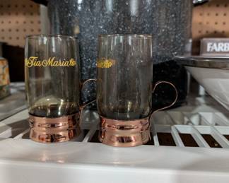 Tia Maria Copper Base Smokey Glass 4 1/4" Tall Mugs. Set of 23.