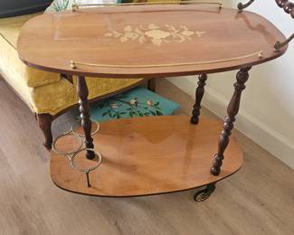 19 50s three wheeled rolling bar cart $75