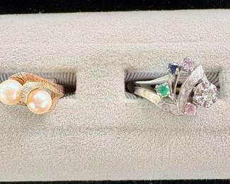 10k pearl ring and birthstone ring