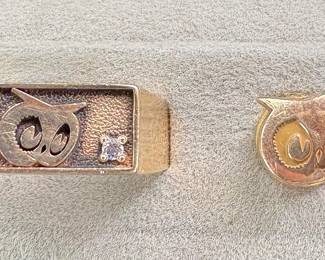 10k Gold Red Owl ring and pin