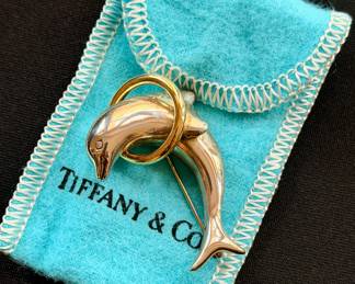 Tiffany & Co. 18K gold and sterling dolphin brooch