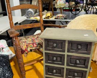 Antique child's chair, chest of drawers