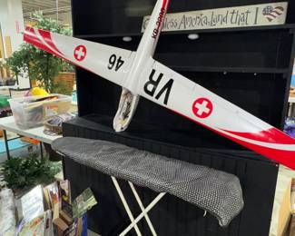 Hutch, vintage ironing board, airplane