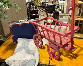 suitcase, wagon, quilt