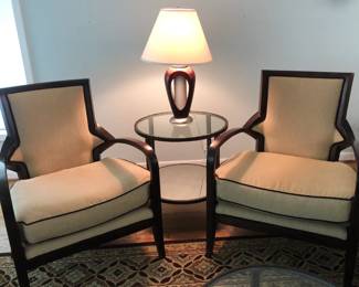 Pair of vintage bentwood lounge chairs with loose cushion seats