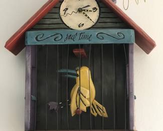 Folk art “Jail Time” hand-painted wooden wall clock