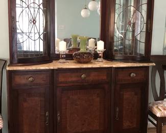 Late 19th century mahogany and burled walnut hutch/china cabinet with marble top