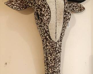 South African hand-beaded and wired Nguni cow wall mount