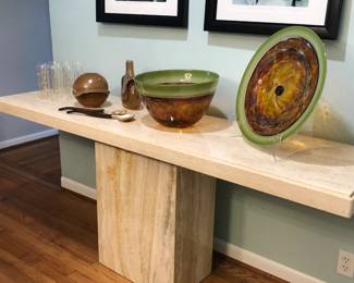 Italian Modernist travertine console table with pedestal base, circa 1980s