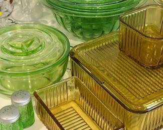 Great collection of vintage Federal uranium glass and refrigerator glass