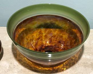 Impressive David Leppo hand-blown art glass centerpiece bowl