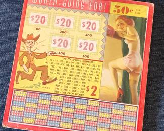 1940s pin-up girl gambling punch board