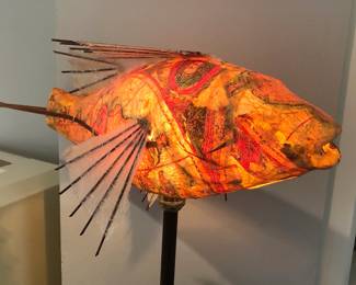 Linda Fisher “Journey Koi” handmade natural translucent fiber floor lamp