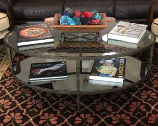 Vintage wrought iron and glass oval coffee table