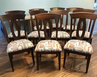 Set of 10 Amish handcrafted “ Brookfield” brown maple dining side chairs with upholstered seats