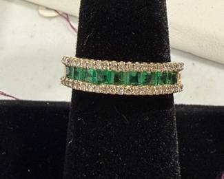 Emerald, 14kt Gold and Diamond Ring