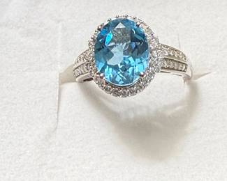 Diamond, 14kt Gold and Topaz Ring