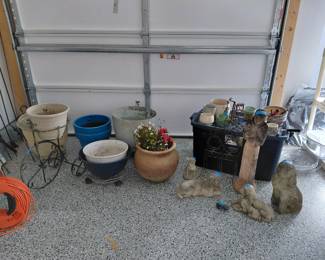 Outdoor pots and statues
