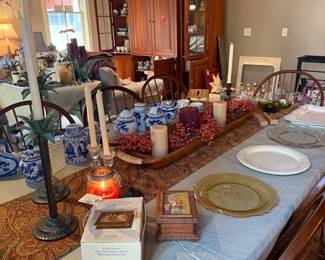 Candles, blue & white chinoiserie, vintage Hummel and more.